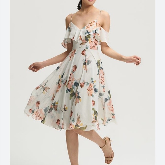 Jenny Too Kelli Ohana Print Chiffon Cold Shoulder Floral Dress Size 8 - Picture 1 of 9
